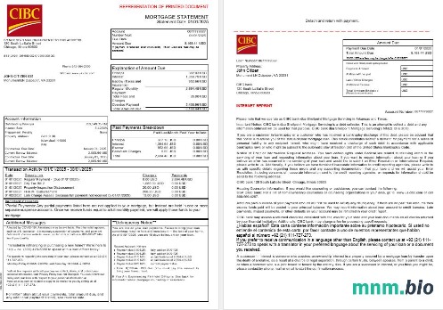 USA CIBC Bank wyciąg z kredytu hipotecznego w formatach Word i PDF, 3 strony 1-2
